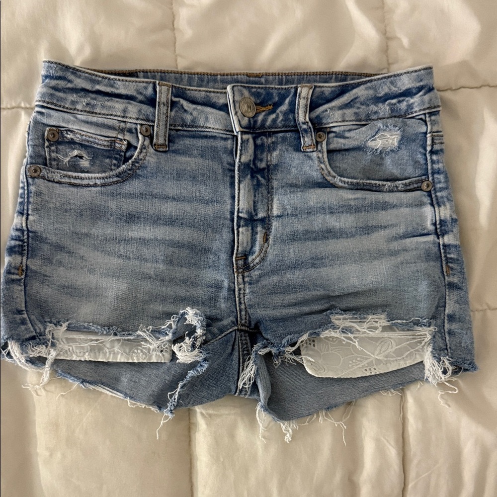 American Eagle Outfitters Light Blue Distressed Jean Shorts